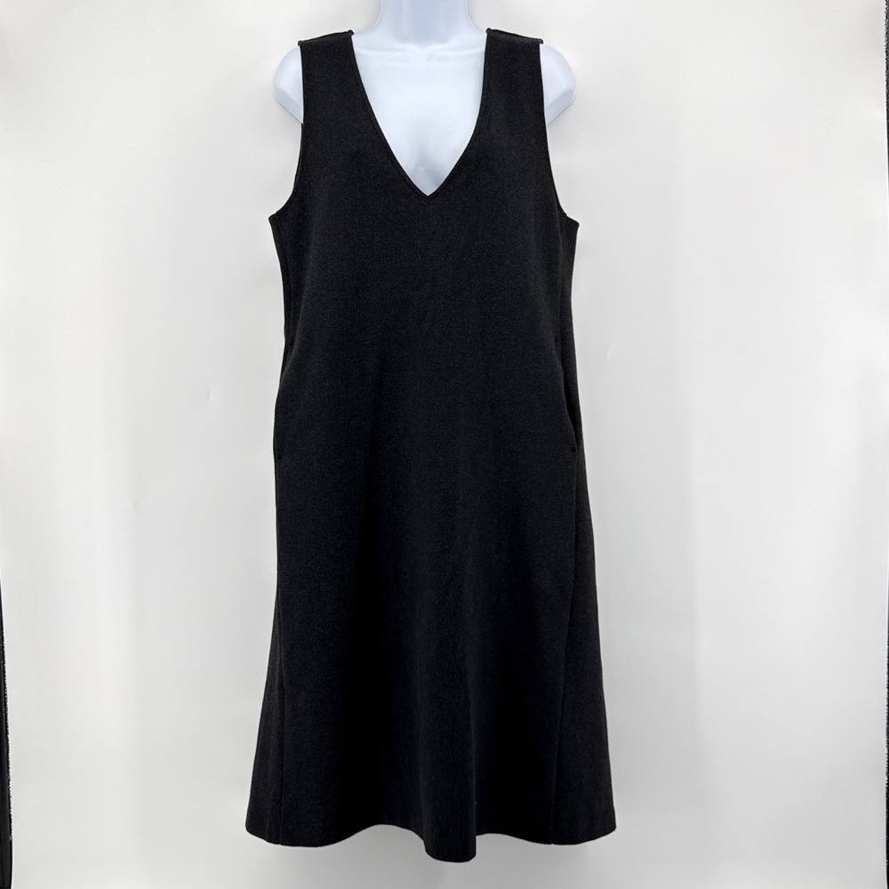 uniqlo brushed jersey dress Jumper Dark Gray Heather V-Neck Midi Pinafore M EUC Jersey jumper skirt